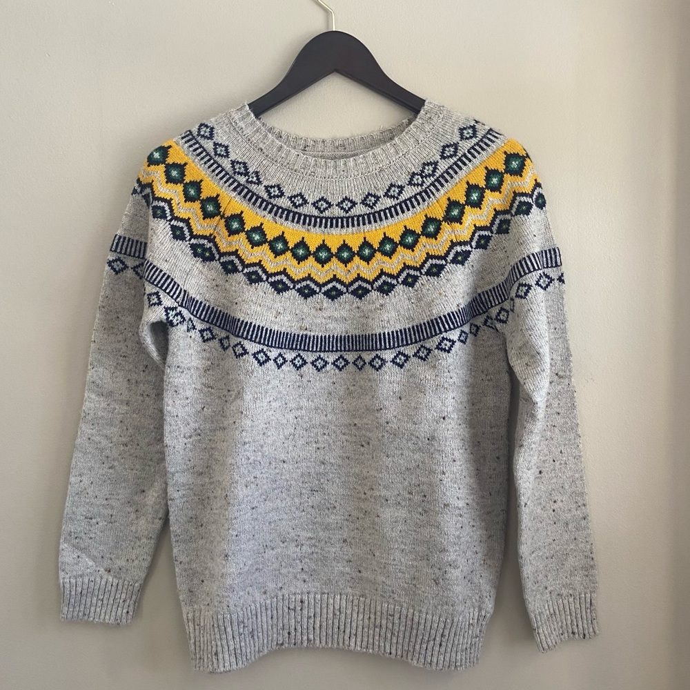 Weatherproof Vintage Original Fair Isle Sweater Long Sleeved Speckled Beige Navy